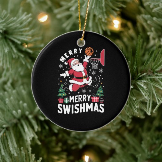 Vrolijk Swishmas Kerstmis Kerstman Spelen Basketba Keramisch Ornament (Boom)