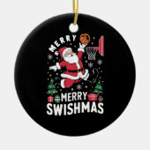 Vrolijk Swishmas Kerstmis Kerstman Spelen Basketba Keramisch Ornament (Voorkant)