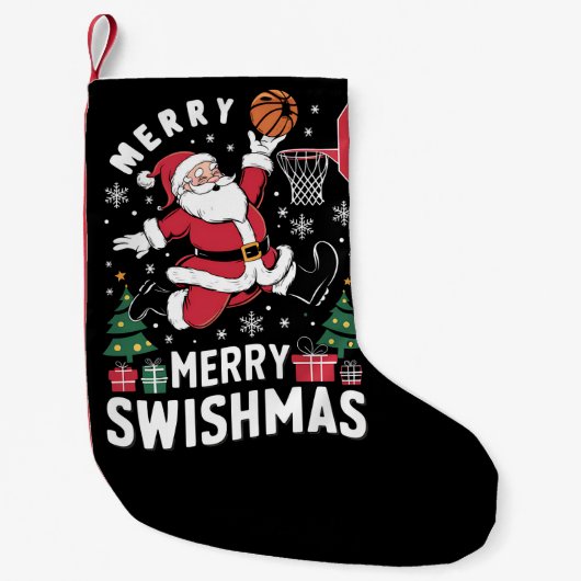 Vrolijk Swishmas Kerstmis Kerstman Spelen Basketba Kleine Kerstsok (Voorkant)