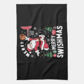Vrolijk Swishmas Kerstmis Kerstman Spelen Basketba Theedoek (Verticaal)