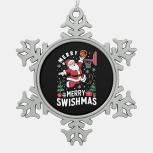 Vrolijk Swishmas Kerstmis Kerstman Spelen Basketba Tin Sneeuwvlok Ornament