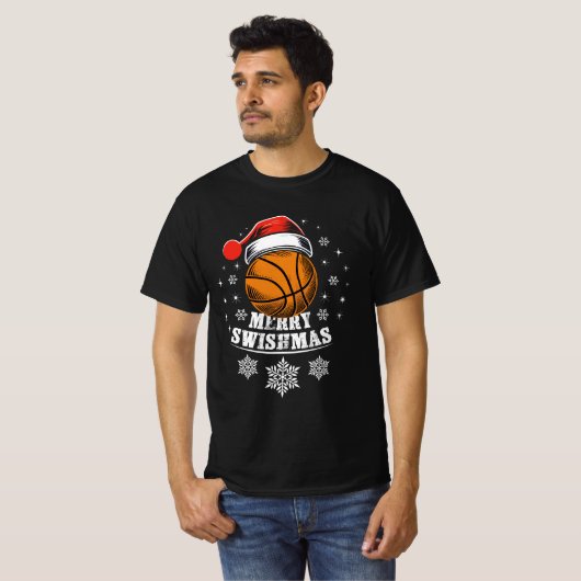 Vrolijk Swishmas, voor Basketbal Fans T-shirt (Voorkant volledig)