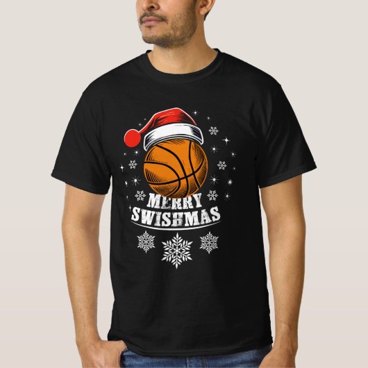 Vrolijk Swishmas, voor Basketbal Fans T-shirt (Voorkant)