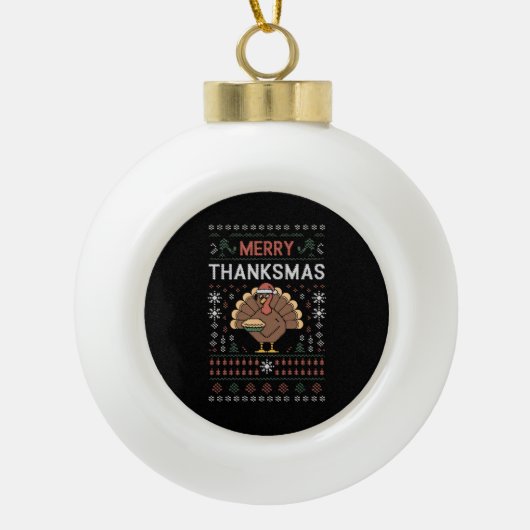 Vrolijk Thanksgiving kerst Thanksgiving Turkije Keramische Bal Ornament (Voorkant)
