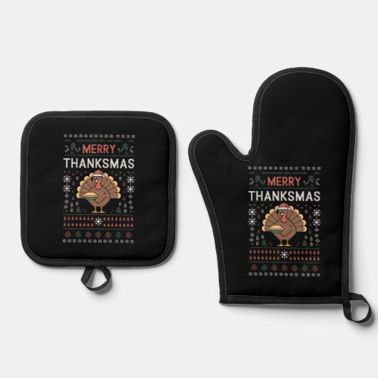 Vrolijk Thanksgiving kerst Thanksgiving Turkije Ovenwant & Pannenlap Set (Voorkant)