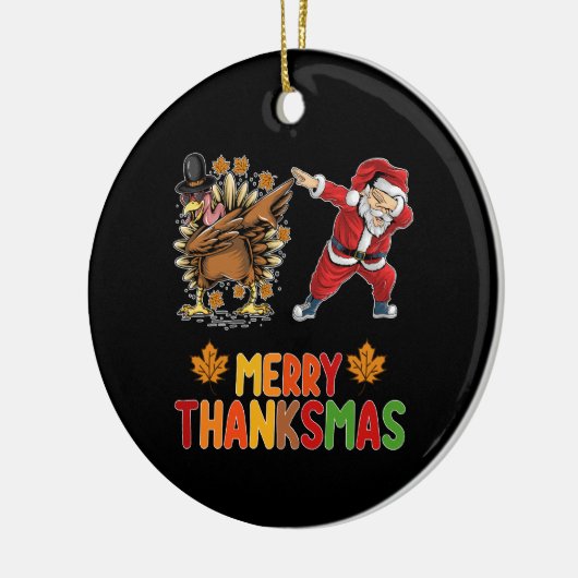 Vrolijk Thanksmas Thanksgiving Herfst Kerstseizoen Keramisch Ornament (Links)