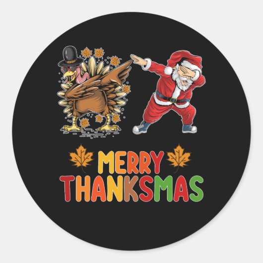 Vrolijk Thanksmas Thanksgiving Herfst Kerstseizoen Ronde Sticker (Voorkant)