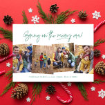 Vrolijk tijdperk grappig vier foto groene kerst feestdagenkaart<br><div class="desc">Breng het vrolijke tijdperk aan! Vier het kerstseizoen met deze leuke en slimme vier-foto trendy vakantiekaart. Perfect voor een collage van vakantiefoto's, dit ontwerp heeft een modern type en een aanpasbare begroeting. De heldere feestelijke groene kleur komt overeen met de backer met een sterrenpatroon. Dit ontwerp is geweldig voor gezinnen,...</div>