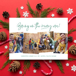 Vrolijk tijdperk grappig vier foto groene kerst feestdagenkaart