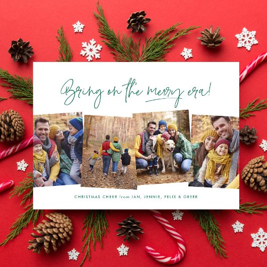 Vrolijk tijdperk grappig vier foto groene kerst feestdagenkaart