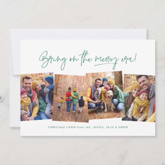 Vrolijk tijdperk grappig vier foto groene kerst feestdagenkaart (Voorkant)