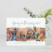 Vrolijk tijdperk grappig vier foto groene kerst feestdagenkaart (Staand voorkant)