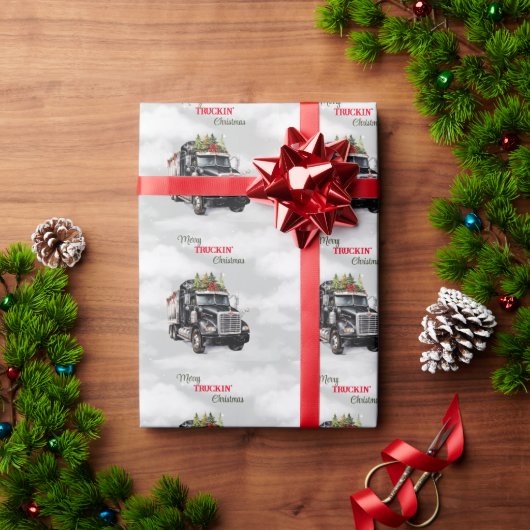 Vrolijk Truckin' Christmas Black Semi Cadeaupapier (Feestdagen Geschenken)