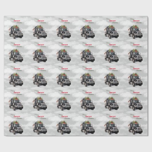 Vrolijk Truckin' Christmas Black Semi Cadeaupapier (Vlak)