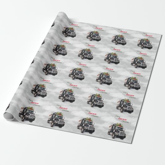 Vrolijk Truckin' Christmas Black Semi Cadeaupapier (Uitgerold)