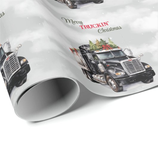 Vrolijk Truckin' Christmas Black Semi Cadeaupapier (Rol Hoek)