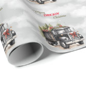 Vrolijk Truckin' Christmas Black Semi Cadeaupapier (Rol Hoek)