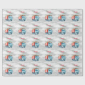 Vrolijk Truckin' Christmas Blue Rood Semi Cadeaupapier (Vlak)
