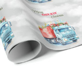 Vrolijk Truckin' Christmas Blue Rood Semi Cadeaupapier (Rol Hoek)