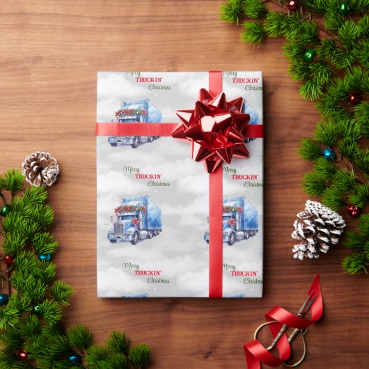 Vrolijk Truckin' Christmas Blue Semi Cadeaupapier (Feestdagen Geschenken)