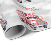 Vrolijk Truckin' Christmas Red Semi Cadeaupapier (Rol Hoek)
