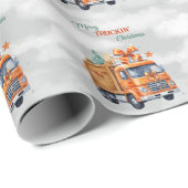 Vrolijk Truckin 'Christmas Sinaasappel Semi Cadeaupapier (Rol Hoek)