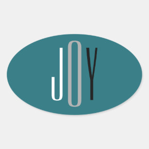 Vrolijk Turquoise Wit Grijs Zwart Modern Kerstmis Ovale Sticker