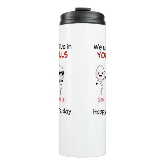 Vrolijk Vaderdag dat we in je ballen leefden Thermosbeker (Voorkant)