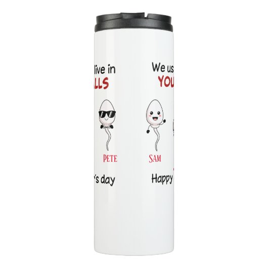 Vrolijk Vaderdag dat we in je ballen leefden Thermosbeker (Achterkant)