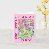 Vrolijk Valentijnsdag Roze Anemone Floral Kaart (Gele Bloem)