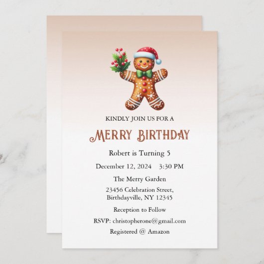 Vrolijk verjaardagsuitnodiging, kerstverjaardag kaart (Voorkant / Achterkant)