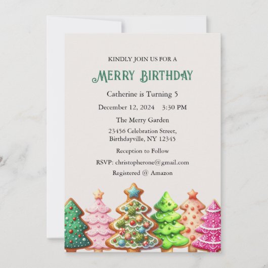 Vrolijk verjaardagsuitnodiging, kerstverjaardag kaart (Voorkant)