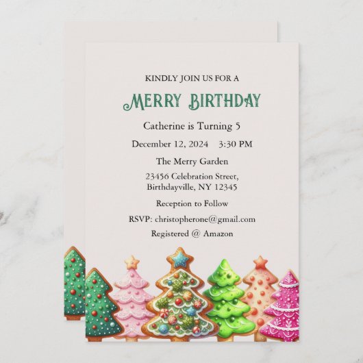 Vrolijk verjaardagsuitnodiging, kerstverjaardag kaart (Voorkant / Achterkant)