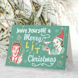 Vrolijk verlicht Kerst Retro Mideeuw Modern Grappi Kaart
