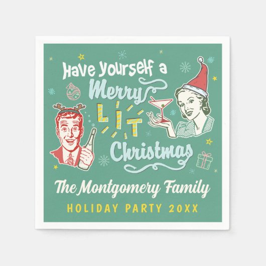 Vrolijk verlicht Kerst Retro Mideeuw Modern Grappi Servet (Voorkant)
