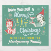 Vrolijk verlicht Kerst Retro Mideeuw Modern Grappi Sparkling Wijnetiket (Enkel label)