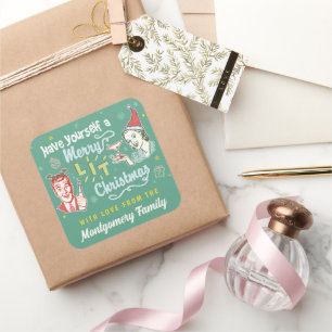 Vrolijk verlicht Kerst Retro Mideeuw Modern Grappi Vierkante Sticker