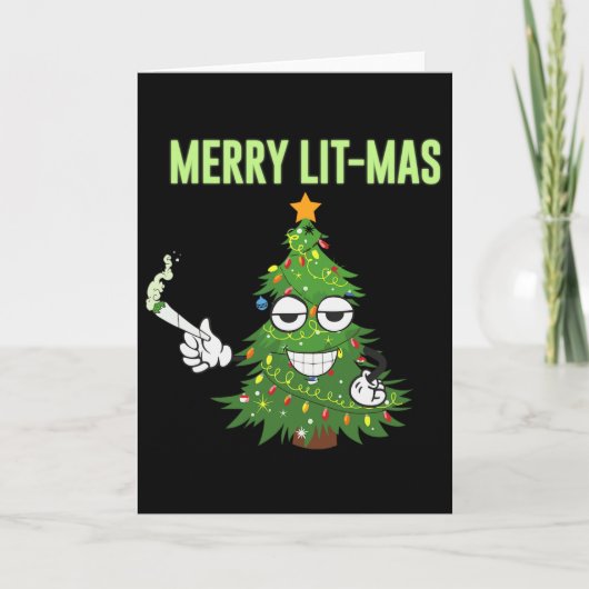 Vrolijk verlichte kerstbomen lichten grappige kopp kaart (Voorkant)