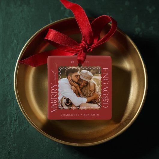 Vrolijk & verloofd Modern Minimal Wavy Photo Keeps Keramisch Ornament