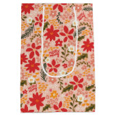 Vrolijk & Vreugde Kerstmis Bloemen in Blush Roze Medium Cadeauzakje (Achterkant)