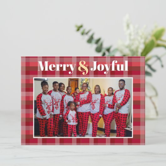 Vrolijk & vreugdevol rood geplakt Foto Kerstvakant Feestdagenkaart (Staand voorkant)