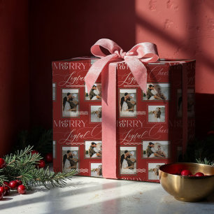 Vrolijk vrolijk Cheer Wavy Retro Moderne Fotocolla Cadeaupapier