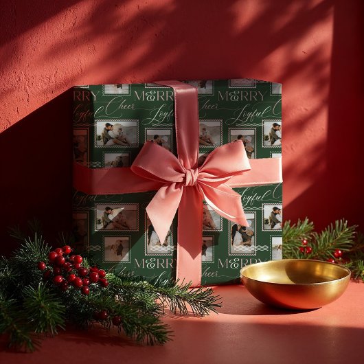 Vrolijk vrolijk Cheer Wavy Retro Moderne Fotocolla Cadeaupapier