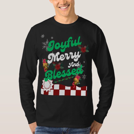 Vrolijk vrolijk en gezegend, retro kerst t-shirt (Voorkant)