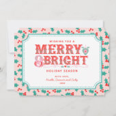 Vrolijk vrolijk en helder | Retro roze en rode Hol Feestdagenkaart (Voorkant)