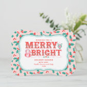 Vrolijk vrolijk en helder | Retro roze en rode Hol Feestdagenkaart (Staand voorkant)