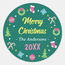 Vrolijk vrolijk kerstfeest ronde sticker