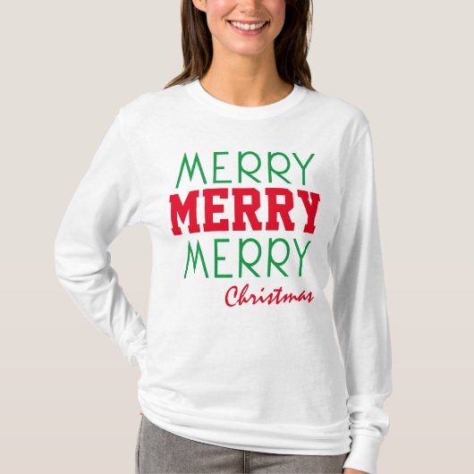 VROLIJK VROLIJK KERSTFEEST ROOD GROEN TYPOGRAFIE T-SHIRT (Voorkant)