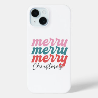 Vrolijk vrolijk kerstfeest veelkleurig lettertype iPhone 15 case