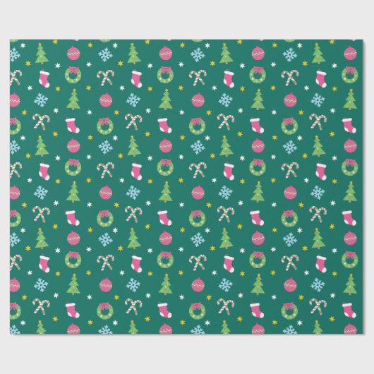 Vrolijk vrolijk kerstpatroon cadeaupapier (Vlak)